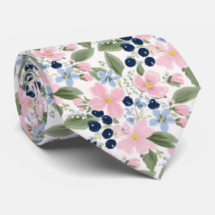 Pastell-Wildblumen- und Blaubeer-Blumenmuster Krawatte