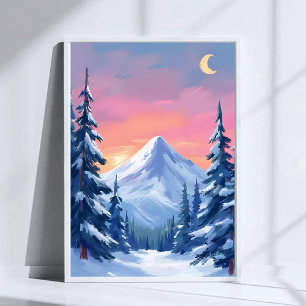 Pastell-Winter-Berg-Aquarell-Landschaft Poster