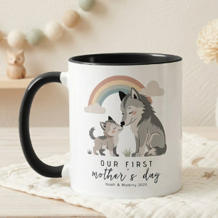Pastell-Wolf-Mutter und Welpe Erster Muttertag Reg Tasse