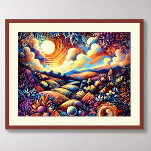 Pastell Zeichnend Abstrakte Landschaft Poster