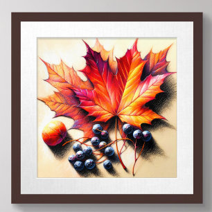 Pastell Zeichnend Ahornleaf Berry Herbst Poster