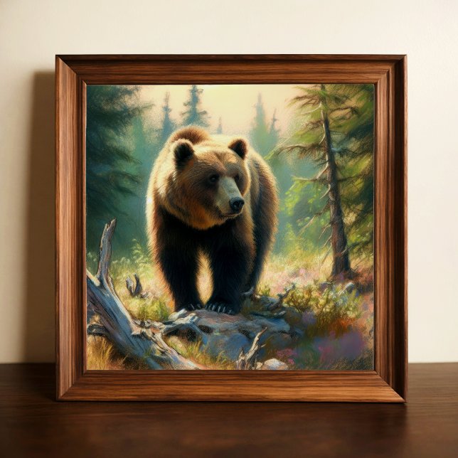 Pastell Zeichnend Grizzly Bär in der Natur Poster (Von Creator hochgeladen)