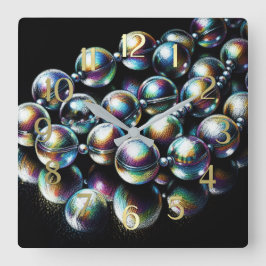 Pastell Zeichnend Iridescent Beads auf schwarz Quadratische Wanduhr