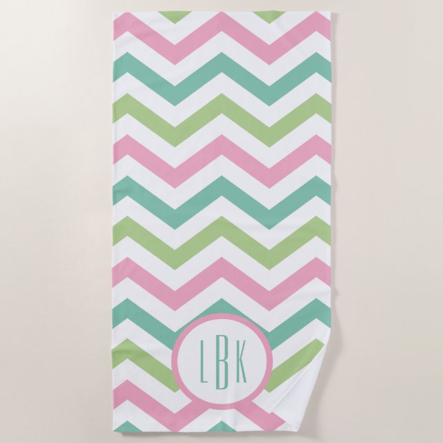 Pastell Zickzack Mit Monogramm Strandtuch (Vorderseite)