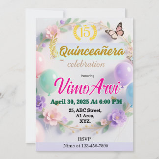 Pastellballons und Schmetterling Quinceañera Gebur Einladung