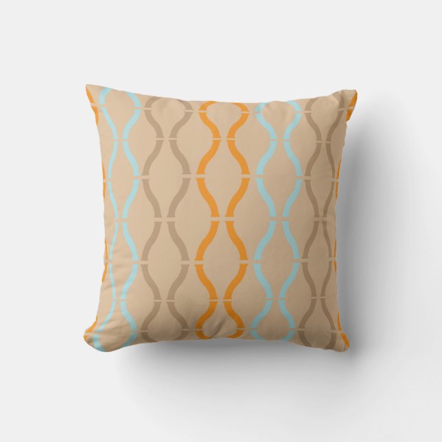 Pastellbeige Orange & Blaues geometrisches Retro-M Kissen (Vorderseite)