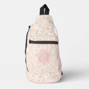 Pastellbeige und Lila Blüten Crossbody Bag