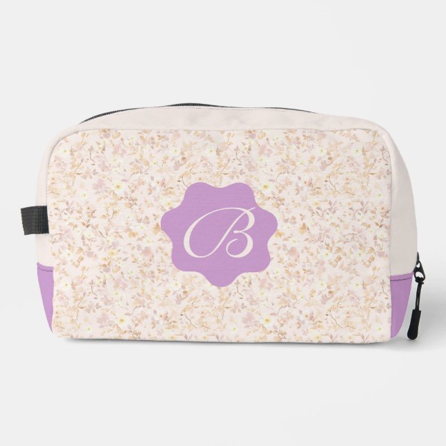 Pastellbeige und Lila Blüten Waschbeutel (Vorderseite)