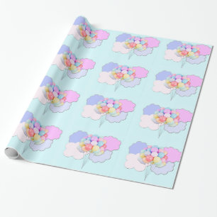 Pastellblasen in Wolken auf blauem Umschlagpapier Geschenkpapier