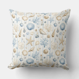 PASTELLBLAU & BEIGE TROPISCHE MEERESSCHNECKEN KISSEN