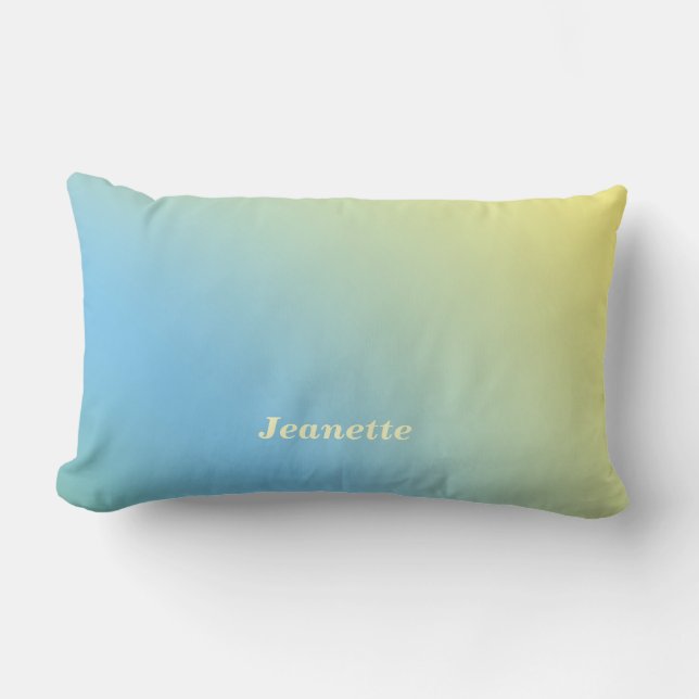 Pastellblau bis gelbe Farbe, Name, Lendenkissen (Vorderseite)