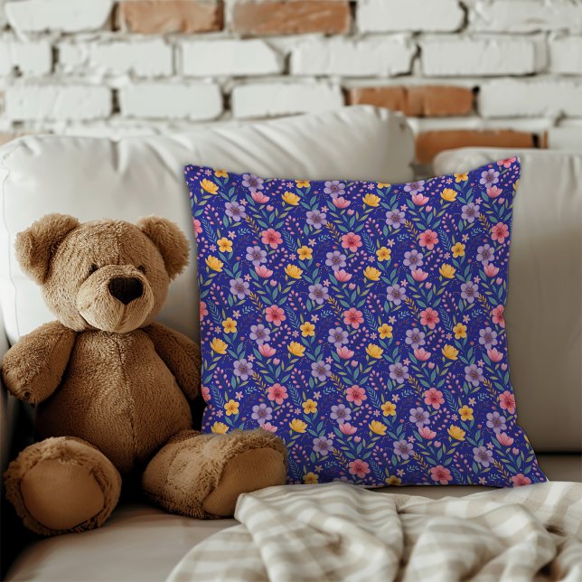 Pastellblau, einfaches Blumenmuster Monogramm Kissen (floral rustic pillow)