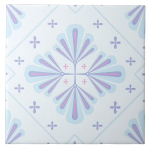 Pastellblau geometrisches Blumenmuster Fliese