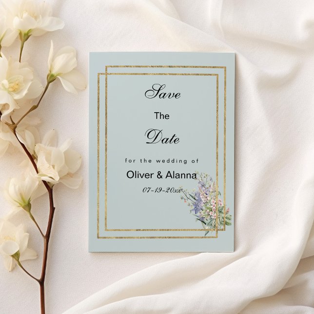 Pastellblau-Goldlavene, rosa Flora Save the Date Einladung (Pastel blue gold lavender pink flora Save The Date )