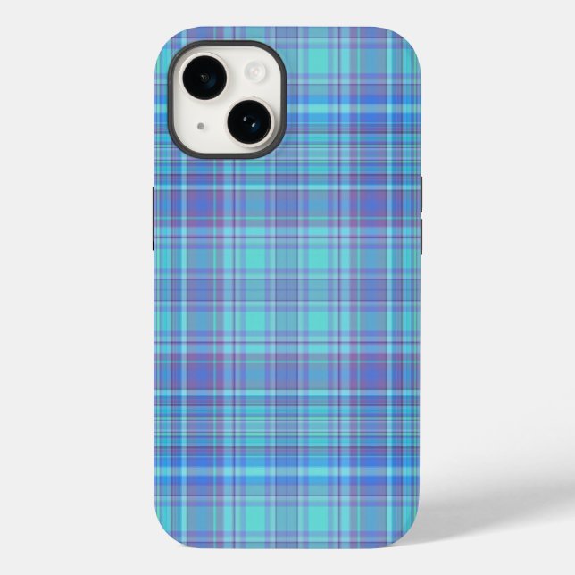 Pastellblau Kariertes Muster Case-Mate iPhone 14 Hülle (Rückseite)