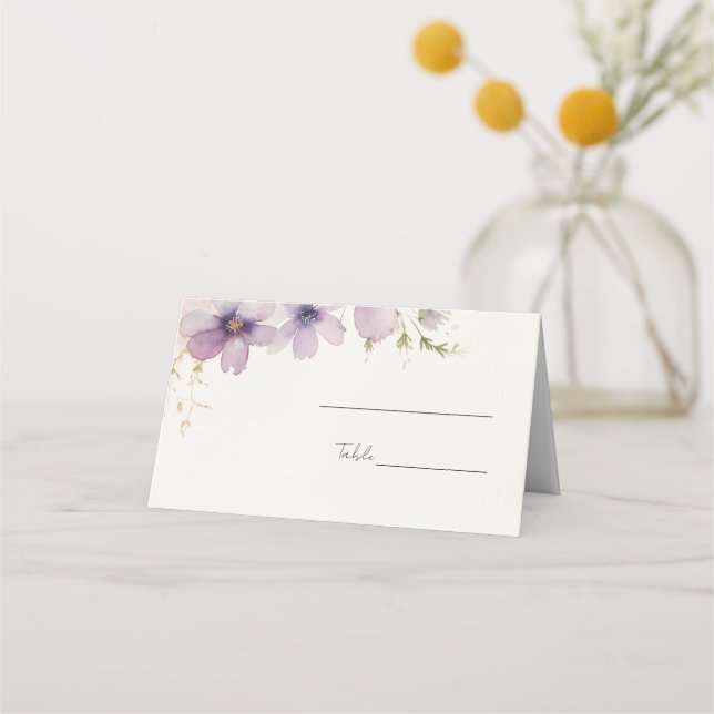 Pastellblau Kosmos Blume Hochzeit Platzkarte (Vorderseite)