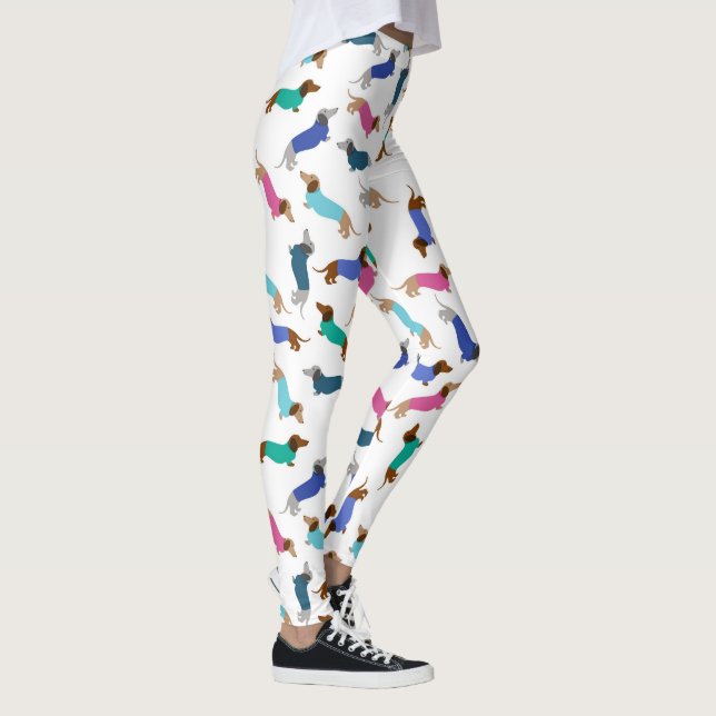 Pastellblau Pink Aquamarine Dackel Leggings (Rechts)