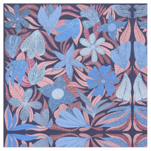 Pastellblau Pink Blumenmuster Blätter Glitzer Must Stoff