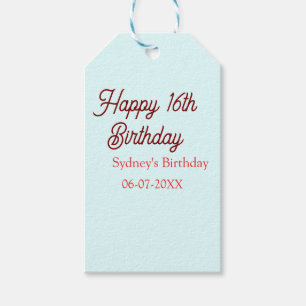 Pastellblau rote glückliche 16. Geburtstag Name Da Geschenkanhänger