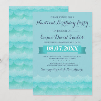 Pastellblau Seeam seegeburtstags-Party Einladung