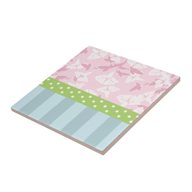 Pastellblau Streifen Rosa grüne Polka-Punkte Fliese (Seite)