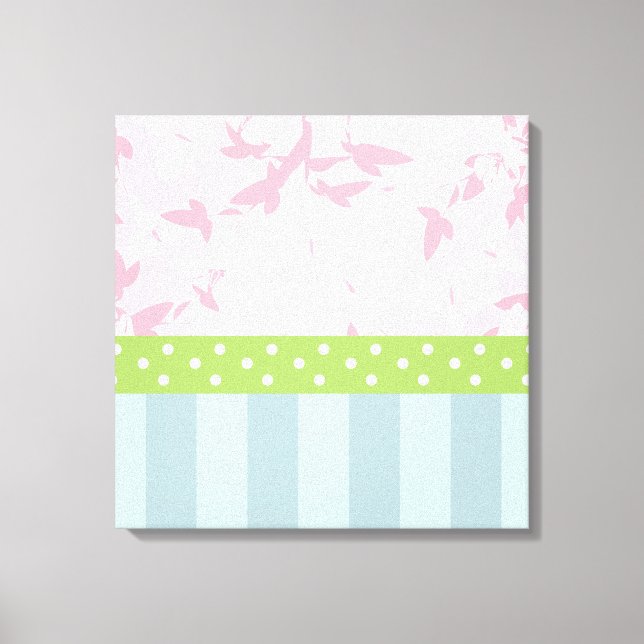 Pastellblau Streifen Rosa grüne Polka-Punkte Leinwanddruck (Vorderseite)