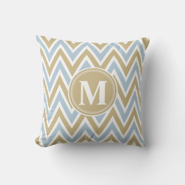 Pastellblau u. Zickzack Monogramm Browns Kissen (Vorderseite)