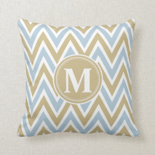 Pastellblau u. Zickzack Monogramm Browns Kissen