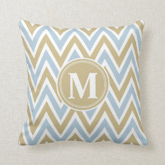 Pastellblau u. Zickzack Monogramm Browns Kissen