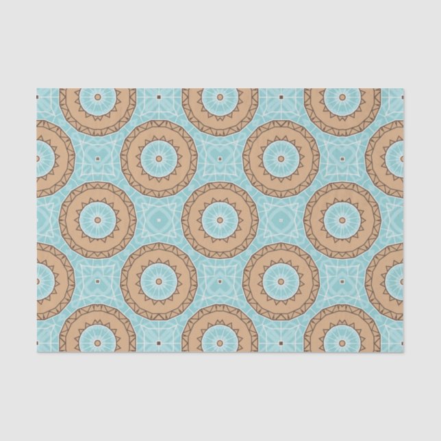 Pastellblau und Camel Brown marokkanisches Mosaikm Seidenpapier (Vorderseite)