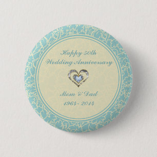 Pastellblau und cremefarbene Damasken Button