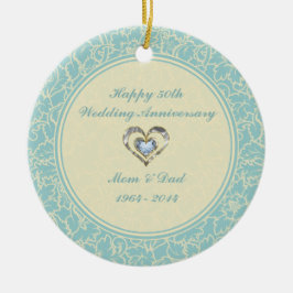 Pastellblau und cremefarbene Damasken Keramikornament
