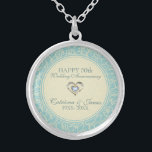 Pastellblau und cremefarbene Damasken Versilberte Kette<br><div class="desc">Eleganter pastellfarbener blühender Hintergrund mit beige eleganter Blumendach</div>