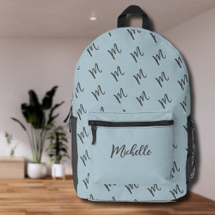 Pastellblau und Dunkelgrau Kalligrafischer Name Bedruckter Rucksack