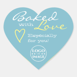 Pastellblau und Gelb, einfache Liebe-Herzlogos Herz-Aufkleber
