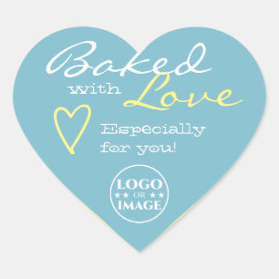 Pastellblau und Gelb, einfache Liebe-Herzlogos Herz-Aufkleber
