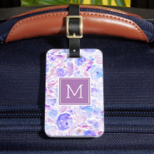 Pastellblau und Lila Blumenmuster Mit Monogramm