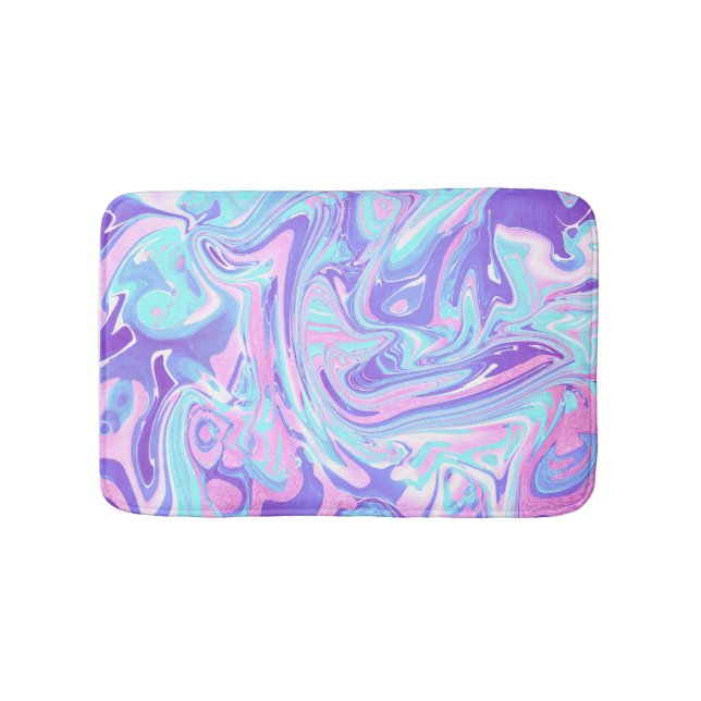 Pastellblau und Lila Marmor Flüssige Textur Badematte (Vorderseite)