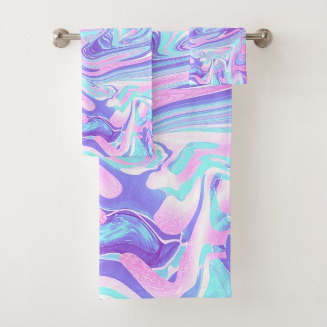 Pastellblau und Lila Marmor Flüssige Textur Badhandtuch Set (Insitu)