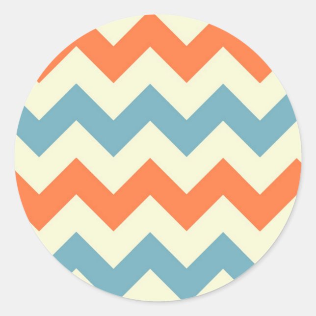 Pastellblau und orange Zickzack Streifen Runder Aufkleber (Vorderseite)