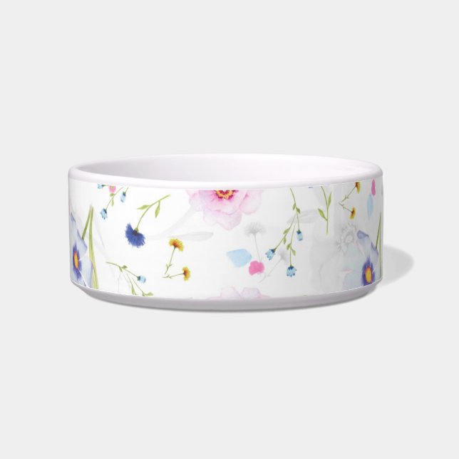 Pastellblau und rosa Blume Haustier Napf (Vorderseite)