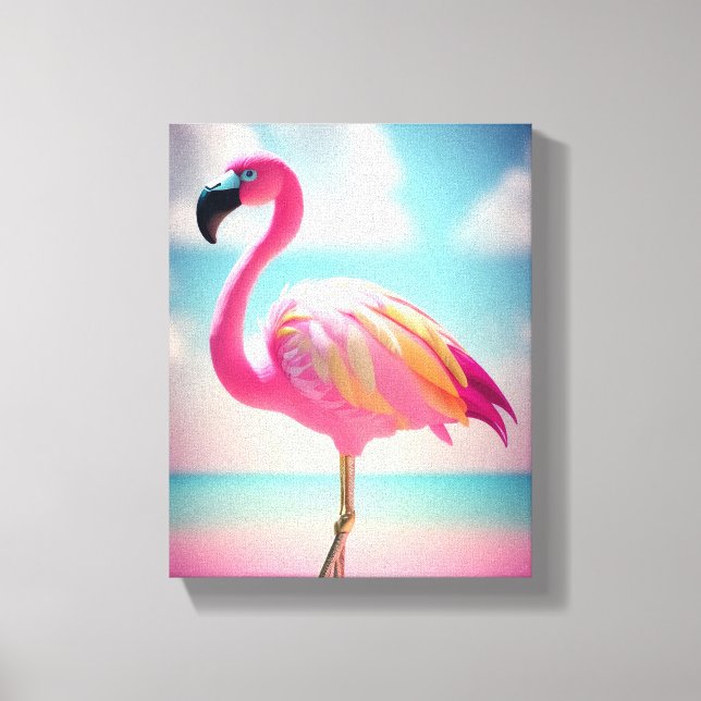 Pastellblau und rosa Flamingo-Kunsttipps Leinwanddruck (Vorderseite)