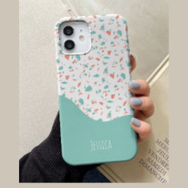 Pastellblau und rosa Personalisiertes Terrazzo-Mus Case-Mate iPhone 14 Hülle