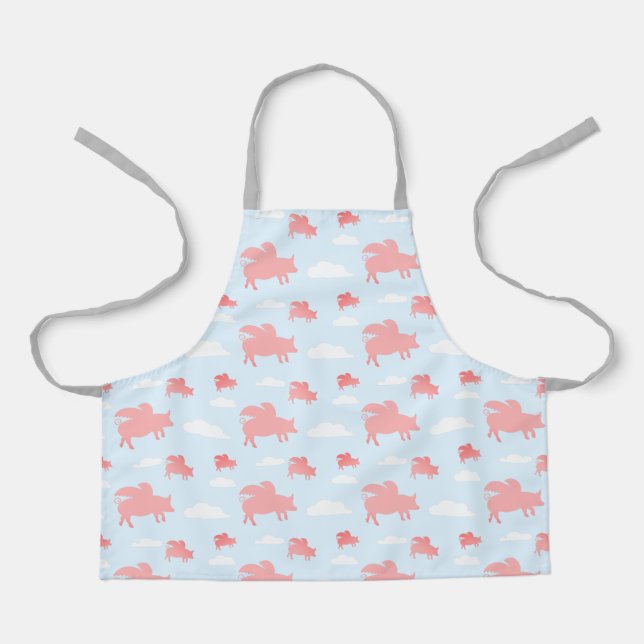 Pastellblau und rosa Schweine Schürze (Vorderseite)
