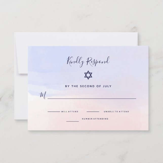 Pastellblau und rosa Wasserfarbe | Bat Mitzvah RSVP Karte (Vorderseite)