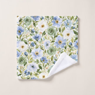 Pastellblau- und Salbeigrün-Wasserfarben-Blumenmus Waschlappen
