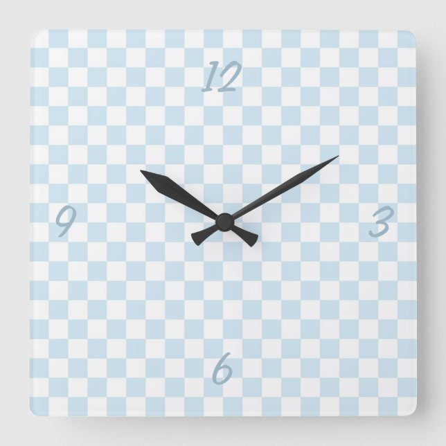 Pastellblau und Weiß Quadratische Wanduhr (Vorderseite)
