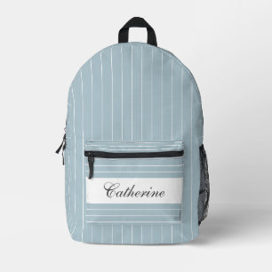 Pastellblau und Weiß Streifen Name Bedruckter Rucksack