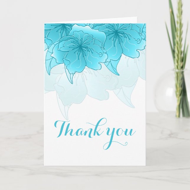 Pastellblau und Weiße Blüte Danke Karte (Vorderseite)