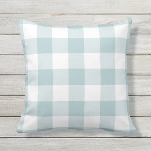 Pastellblau und weißes Gingham-Muster geprüft Kissen